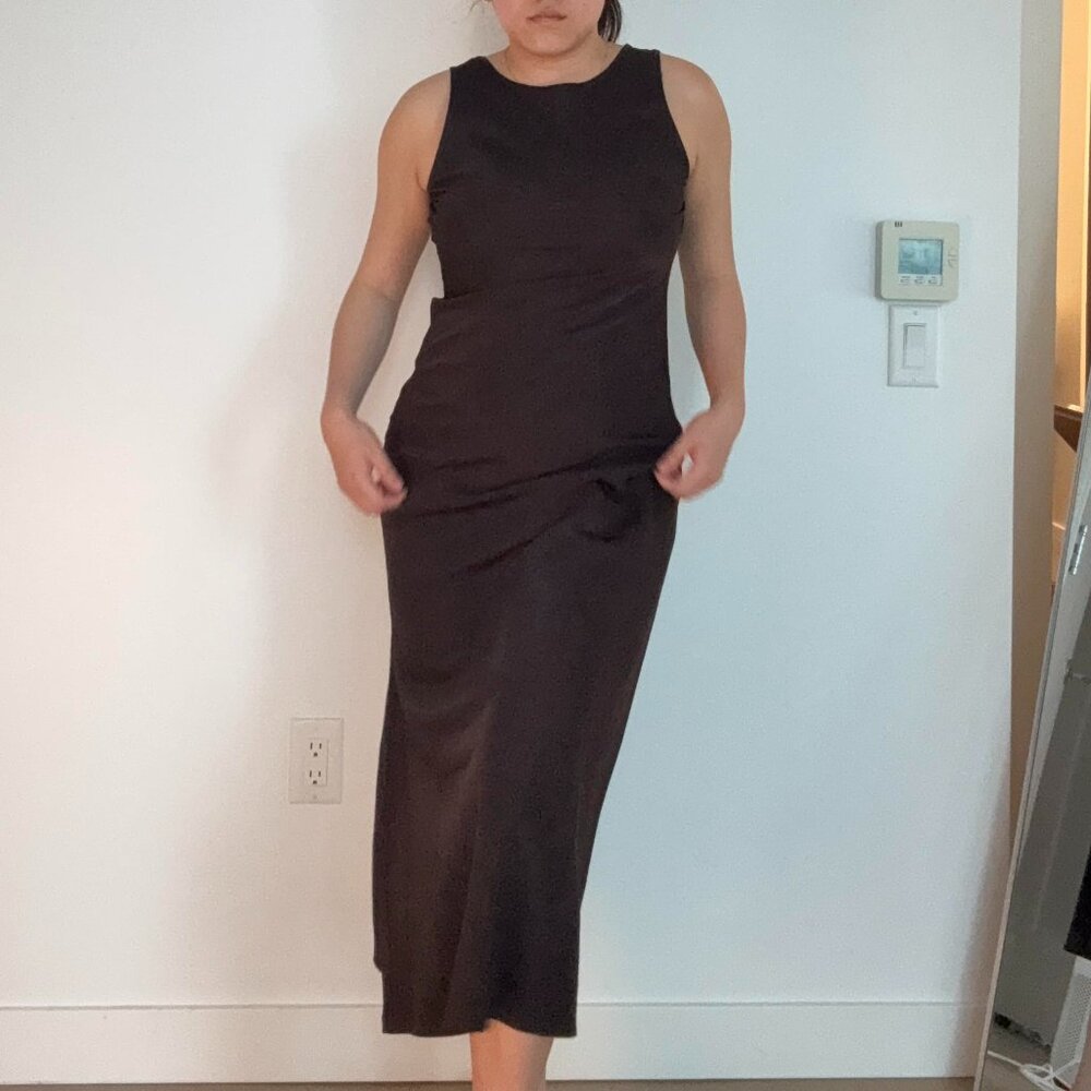 Mod Ref - Brown Silk Shift Maxi Dress (Size M)